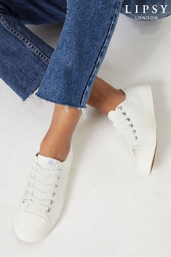 Lipsy White Wide Fit Low Top Lace Up Canvas Trainer (P69772) | £26