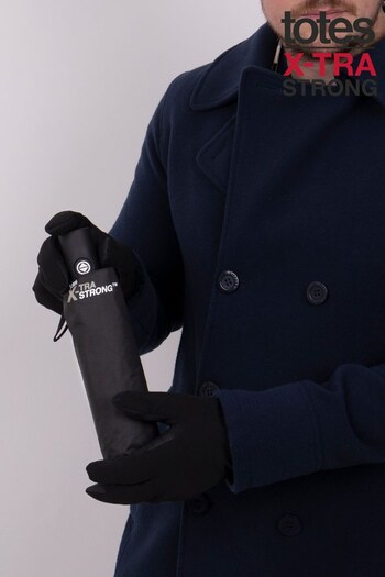 Totes Monogram Black Mens X-TRA Strong Umbrella & Gloves Set (P69842) | £35