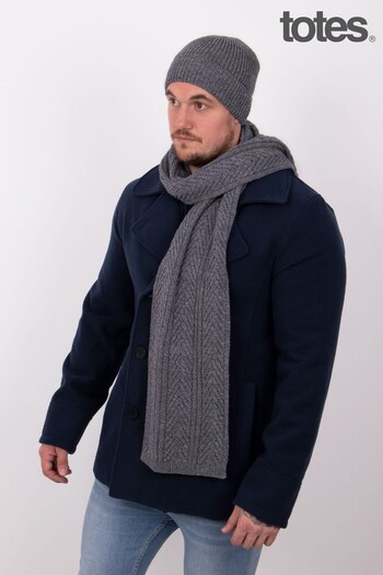 Totes Grey totes Mens Chunky Knitted Hat and Scarf Set (P69850) | £28
