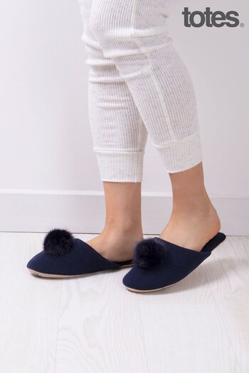 Totes Blue Ladies Wool and Cashmere Mix Mule Slippers with Soft Sole (P69854) | £50