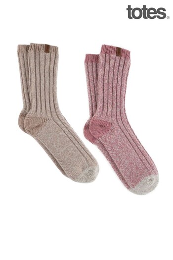 Totes Pink Twin Pack Thermal Wool Boot Saumur (P69857) | £20