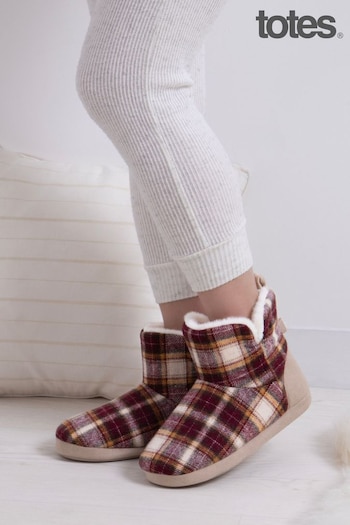 Totes Red Christmas Ladies Tartan Boot Slippers (P69882) | £30