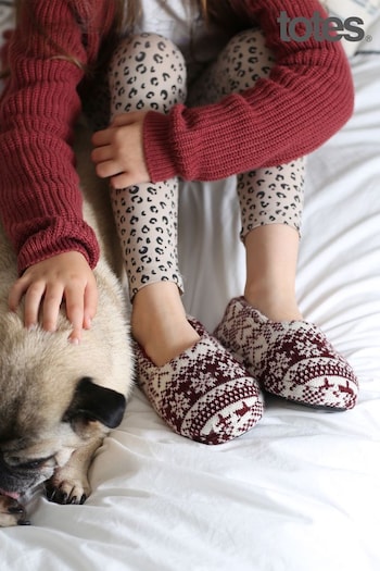 Totes Jan Red Mini Me Family Collection Fair Isle Full Slippers (P69922) | £14