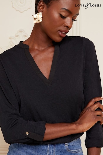 Man 's Black Cotton Sweatshirt With Print Black Long Sleeve V Neck T-Shirt (P70689) | £29