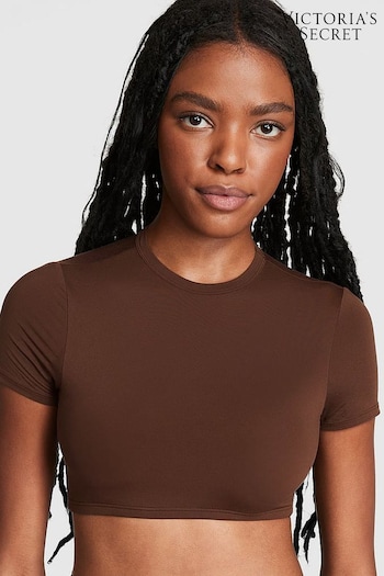Victoria's Secret PINK Dark Brown Micro Fit Stretch Cropped T-Shirt (P70888) | £20