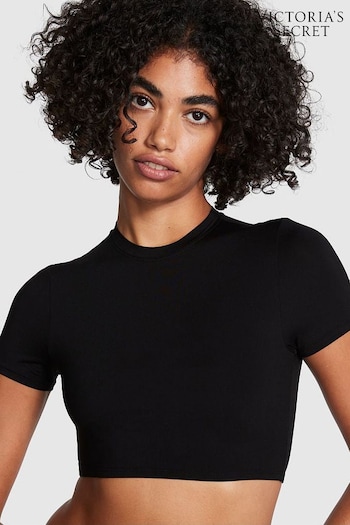 Victoria's Secret PINK Pure Black Super Soft Micro Fit Stretch Cropped T-Shirt (P70889) | £20