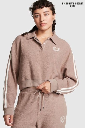 Victoria's Secret PINK Iced Coffee Brown Reverse Fleece Polo Sweatshirt (P71173) | £49