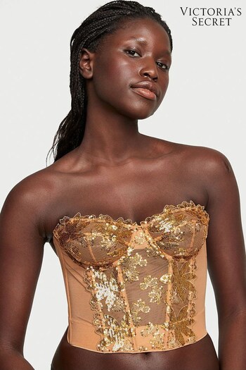 Victoria's Secret Gold Sequin Floral Embroidered Corset Bra Top (P71538) | £65