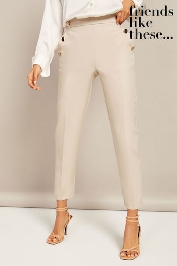 Friends Like These Camel Button Waist Tailored Tapered Trousers (P71547) | £35