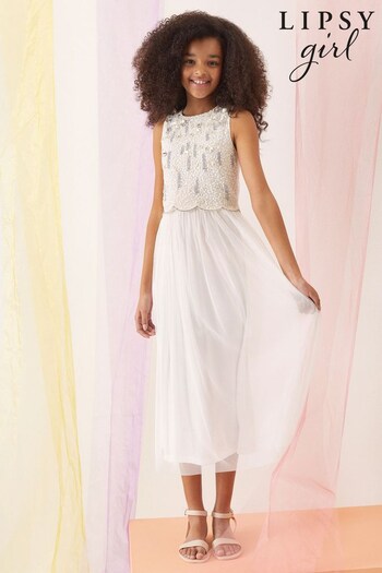 Lipsy Ivory White Sequin Bodice Occasion Maxi Dress (P71745) | £27 - £30