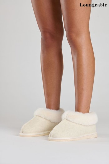 Loungeable Neutral Felt Fluffy Boots With Cuff (P71754) | £25