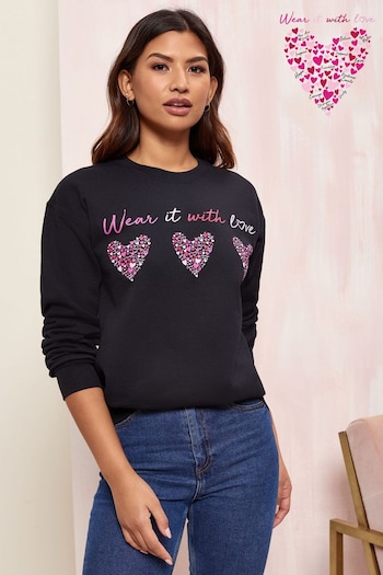 Wear it with Love Black Hearts Sweatshirt - Women's (P71798) | £28