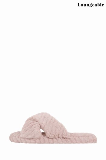 Loungeable Pink Cross Over Chevron Fluffy Mule (P71889) | £16
