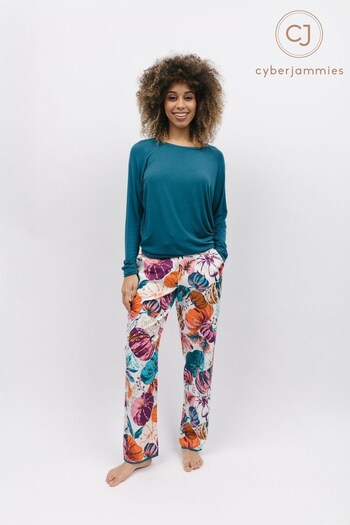 Cyberjammies Turquoise Blue Geo Print Bottoms and Solid Clouch Top (P72389) | £48