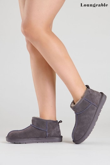 Loungeable Grey Real Sheepskin Mini Boot Slippers (P72399) | £65