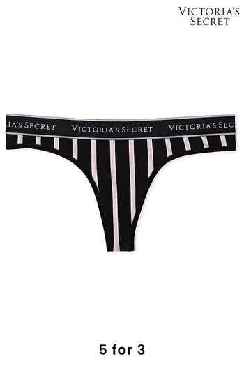 Victoria's Secret Black Small Classic Stripe Thong Logo Thong Knickers (P72967) | £9