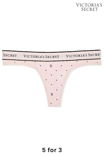 Victoria's Secret Purest Pink Vs Lockup Dot Thong Logo Thong Knickers (P72969) | £9