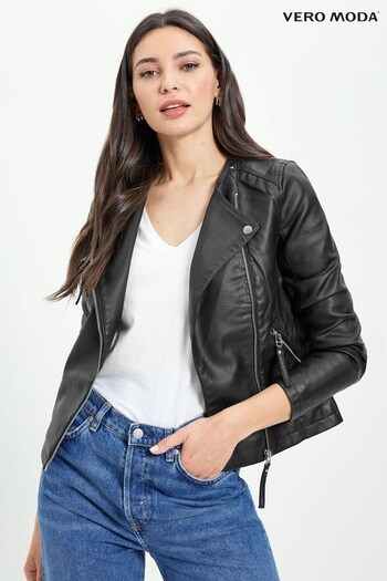 Vero Moda Black Collarless Faux Leather Biker Jacket (P73195) | £40