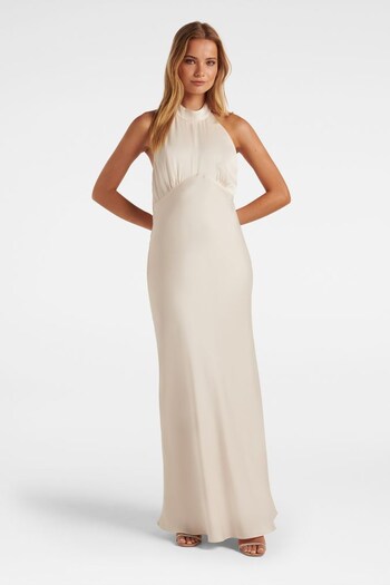 Forever New White Yasmina Halter Neck Satin Dress (P73441) | £110