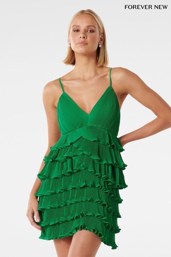 Forever New Green Frankie Ruffle Pleated Mini Dress (P73703) | £100