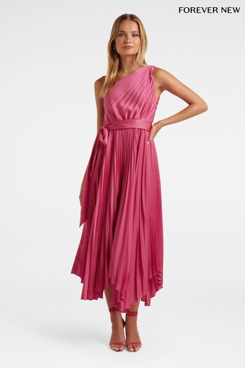 Forever New Pink Bronte Satin Pleated Midi Dress (P73793) | £115