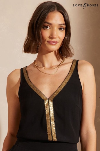 Girls Christmas Nightwear Black and Gold V Neck V Back Woven Vest (P73864) | £32