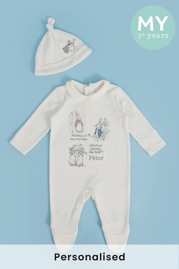 Personalised Peter Rabbit Baby Sleepsuit & Hat Set by My 1st Years (P74040) | £28