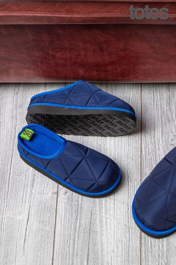 Totes Navy Boys Premium Quilted Mule Slippers Mini Me (P74069) | £16