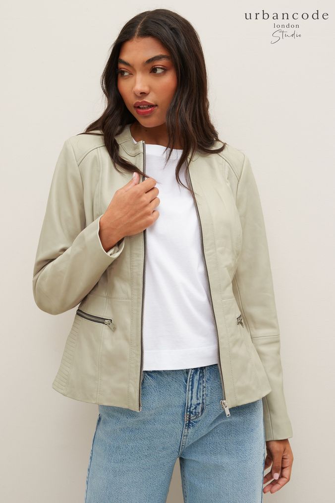 Cream color leather jacket store