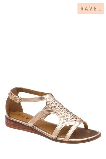 Ravel Gold Gladiator Ladies Leather Low Wedge Sandal (P74541) | £65