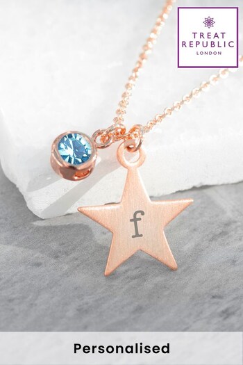 Personalised Star with Birthstone Crystal Necklace by Treat Republic (P74669) | £29