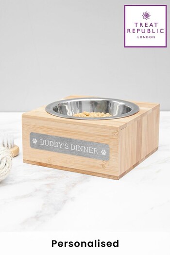Personalised Small Bamboo Wooden Pet Bowl by Treat Republic (P74671) | £20
