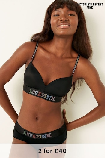Victoria's Secret PINK Pure Black Shine Non Wired Push Up Smooth T-Shirt Bra (P74768) | £46