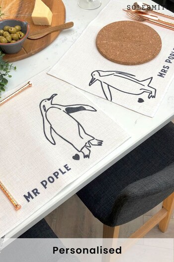 Personalised Penguins in Love Set of Placemats by Solesmith (P74873) | £24
