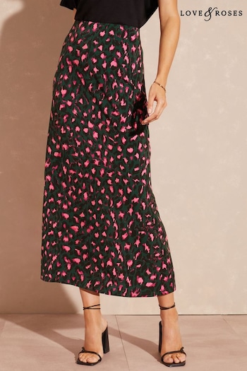 Autum Top Picks Green Animal Jersey Floral Summer Midi Skirt (P75009) | £32