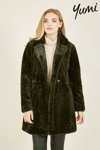 Yumi Green Lux Leopard Print Lola Faux Fur Coat (P75038) | £70