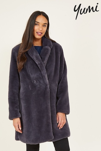 Yumi Grey Honey Faux Fur Coat (P75056) | £70