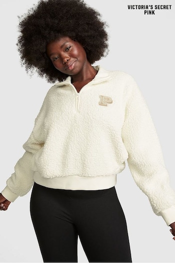 Victoria's Secret PINK Creamer White Sherpa Half Zip Sweatshirt (P75098) | £50