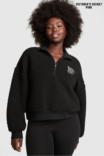 Victoria's Secret PINK Pure Black Sherpa Half Zip Sweatshirt (P75099) | £50