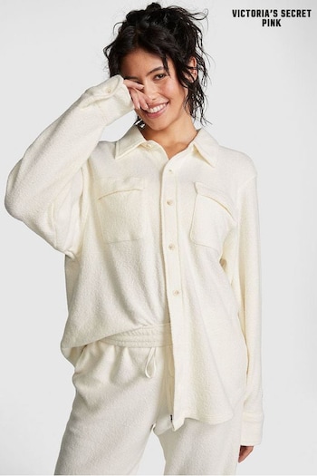 Victoria's Secret PINK Cottoner White Reverse Fleece Shacket (P75111) | £50