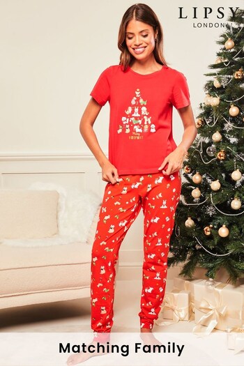 Lipsy Red Christmas Tree Christmas Short Sleeve Pyjamas (P75248) | £30