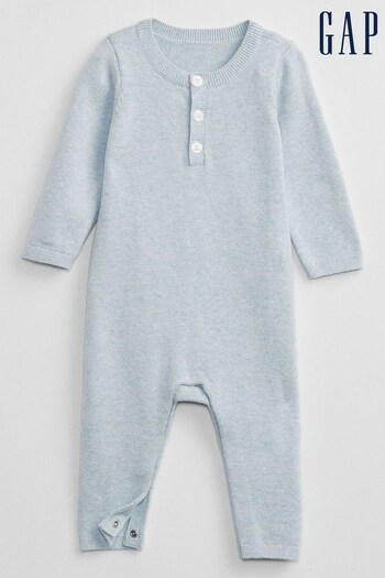 Gap Blue Knitted Henley Baby Sleepsuit (P75482) | £30