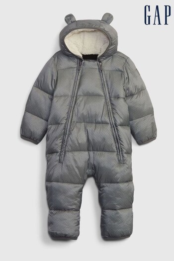 Gap Grey Herringbone Herringbone Puffer Water Resistant Baby Snowsuit (P75483) | £50