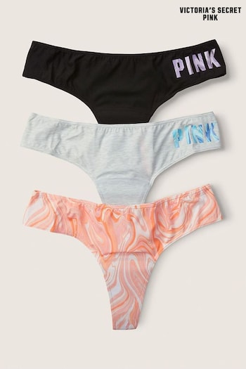 Victoria's Secret PINK Black/Grey/Orange Logo Thong Period Pant Knickers Multipack (P76085) | £36