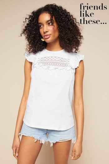 Friends Like These White Jersey Lace Yoke Shell Top (P76300) | £25