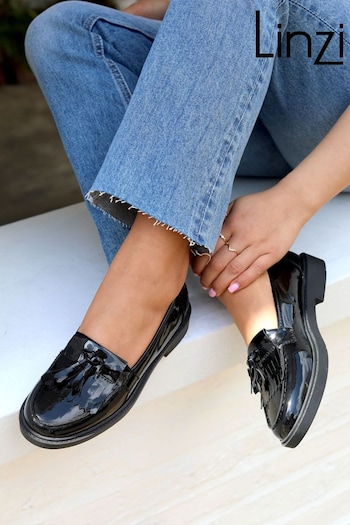 Linzi Black Kamille Black Patent Loafer With Tassel Detail (P76321) | £35