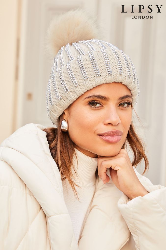 Embellished bobble hat hot sale