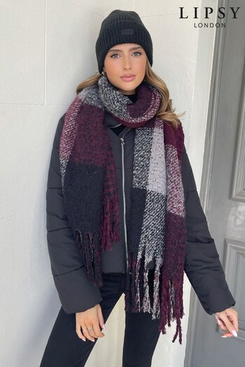 Lipsy Berry Red Super Soft Check Reversible Chunky Scarf (P76618) | £22