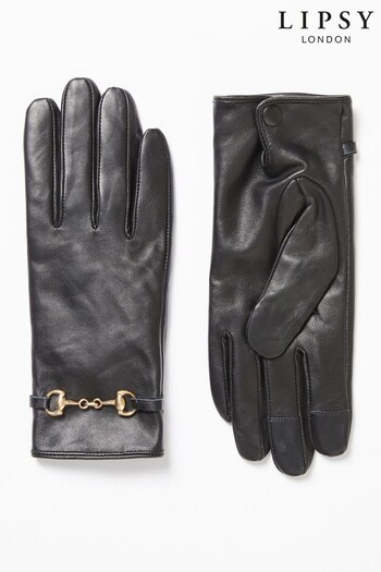 Lipsy Black Leather Snaffle Gold Hardware Link Glove (P76739) | £24