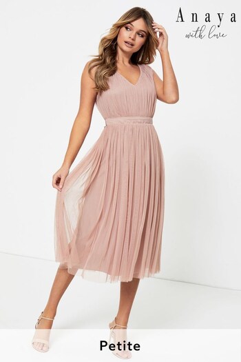 Anaya With Love Light Pink Petite Bow Back Wide Strap Midi Dress (P76813) | £27